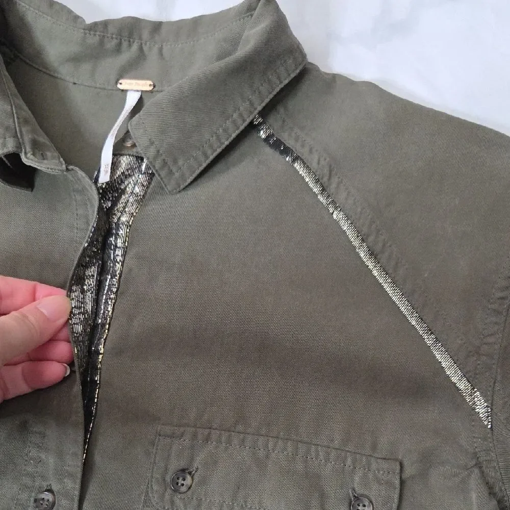 Free People Olive Button-Down Shirt